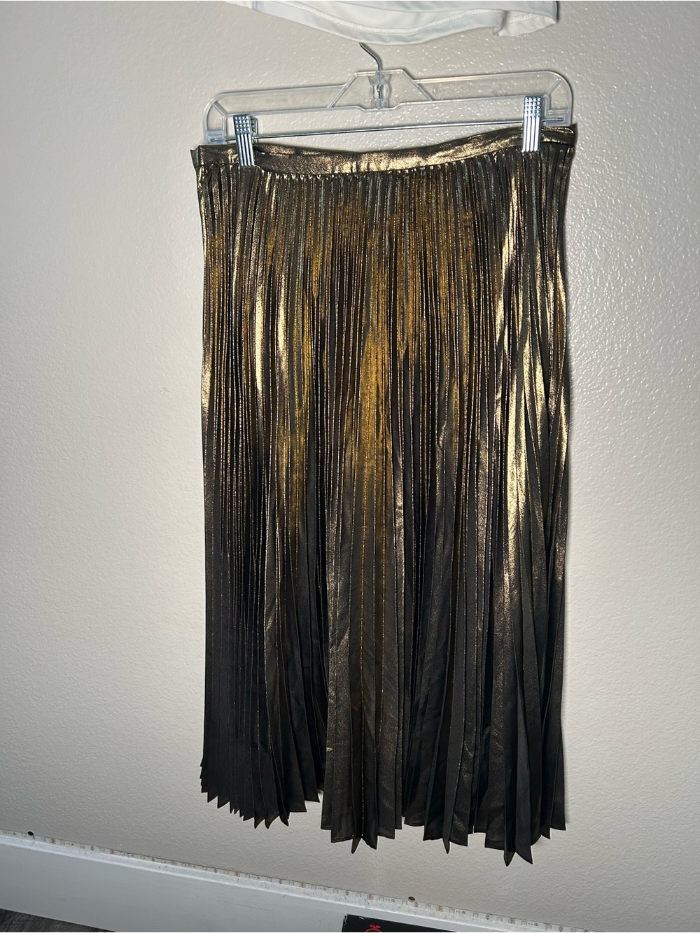 Ralph Lauren Metallic Gold Pleated Midi Skirt